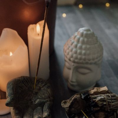 Burning incense stick in a quiet meditation room